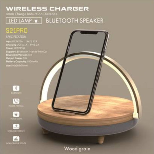 Wood Wireless Chargers LED LAMP Bluetooth Speaker